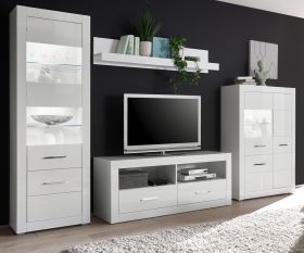Wohnwand Carrara in weiß Hochglanz Wohnkombination 4-teilig 335 x 198 cm Wohnwand Carrara in weiß Hochglanz Wohnkombination 4-teilig 335 x 198 cm