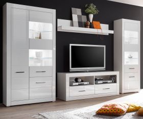 Wohnwand Carrara in weiß Hochglanz Wohnkombination 4-teilig 335 x 198 cm Wohnwand Carrara in weiß Hochglanz Wohnkombination 4-teilig 335 x 198 cm