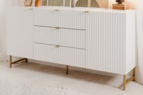 Sideboard Hawick in wei matt mit 3D-Wellenstruktur Wohn- und Esszimmer Kommode 179 x 90 cm