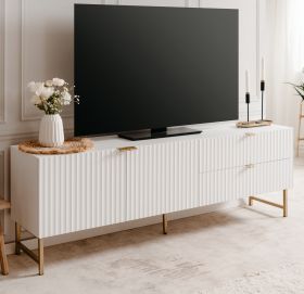TV-Lowboard Hawick in wei matt mit 3D-Wellenstruktur TV Unterteil in Komforthhe 179 x 61 cm