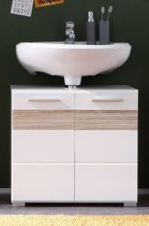 Badezimmer Waschbeckenunterschrank Mezzo in weiß Hochglanz und Eiche hell Badschrank 60 x 56 cm