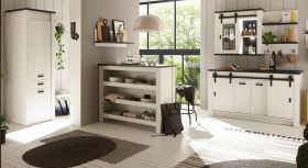 Kche mit Theke Stove in wei Pinie und anthrazit Landhaus Kchenschrank Set 6-teilig