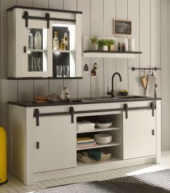 Kche Stove in wei Pinie und anthrazit Landhaus Kchenschrank Set 3-teilig