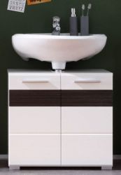 Badezimmer Waschbeckenunterschrank Mezzo in weiß Hochglanz und Eiche dunkel Badschrank 60 x 56 cm
