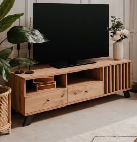 TV-Lowboard Madem in Artisan Eiche und Anthrazit mit 3D-Lamellen TV Unterteil 138 cm TV-Lowboard Madem in Artisan Eiche und Anthrazit mit 3D-Lamellen TV Unterteil 138 cm