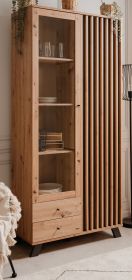Vitrine Madem in Artisan Eiche und Anthrazit mit 3D-Lamellen Wohn- und Esszimmer Vitrinenschrank 92 x 199 cm Vitrine Madem in Artisan Eiche und Anthrazit mit 3D-Lamellen Wohn- und Esszimmer Vitrinenschrank 92 x 199 cm