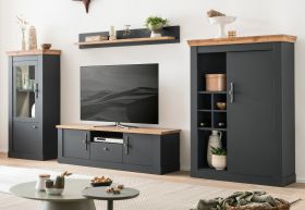 Wohnwand Ribera in grau und Wotan Eiche Landhaus Wohnkombination 4-teilig 357 x 170 cm Wohnwand Ribera in grau und Wotan Eiche Landhaus Wohnkombination 4-teilig 357 x 170 cm