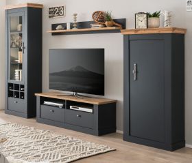 Wohnwand Ribera in grau und Wotan Eiche Landhaus Wohnkombination 4-teilig 299 x 201 cm Wohnwand Ribera in grau und Wotan Eiche Landhaus Wohnkombination 4-teilig 299 x 201 cm