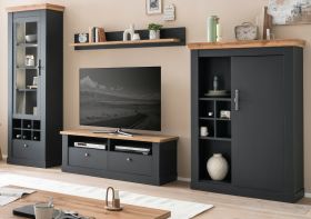 Wohnwand Ribera in grau und Wotan Eiche Landhaus Wohnkombination 4-teilig 334 x 201 cm Wohnwand Ribera in grau und Wotan Eiche Landhaus Wohnkombination 4-teilig 334 x 201 cm