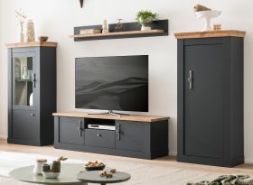 Wohnwand Ribera in grau und Wotan Eiche Landhaus Wohnkombination 4-teilig 322 x 170 cm Wohnwand Ribera in grau und Wotan Eiche Landhaus Wohnkombination 4-teilig 322 x 170 cm