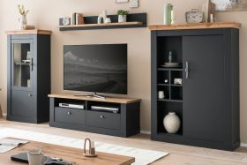 Wohnwand Ribera in grau und Wotan Eiche Landhaus Wohnkombination 4-teilig 349 x 170 cm Wohnwand Ribera in grau und Wotan Eiche Landhaus Wohnkombination 4-teilig 349 x 170 cm