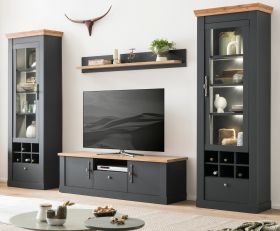 Wohnwand Ribera in grau und Wotan Eiche Landhaus Wohnkombination 4-teilig 322 x 201 cm Wohnwand Ribera in grau und Wotan Eiche Landhaus Wohnkombination 4-teilig 322 x 201 cm