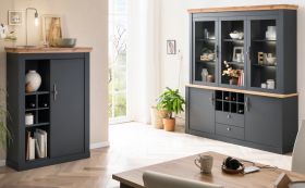 Wohn- und Esszimmer Set Ribera in grau und Wotan Eiche Landhaus Wohnkombination 2-teilig Buffetschrank und Kommode Wohn- und Esszimmer Set Ribera in grau und Wotan Eiche Landhaus Wohnkombination 2-teilig Buffetschrank und Kommode