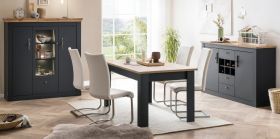 Esszimmer Set Ribera in grau und Wotan Eiche Landhaus Speisezimmer 3-teilig mit Esstisch, Highboard und Sideboard Esszimmer Set Ribera in grau und Wotan Eiche Landhaus Speisezimmer 3-teilig mit Esstisch, Highboard und Sideboard