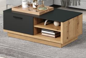 Couchtisch Synnax in grau und Evoke Eiche Beistelltisch mit Stauraum 110 x 60 cm Couchtisch Synnax in grau und Evoke Eiche Beistelltisch mit Stauraum 110 x 60 cm