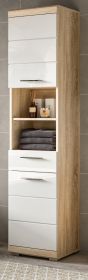 Badezimmer Hochschrank Mambo in wei Hochglanz und Sonoma Eiche Badschrank 37 x 191 cm