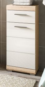 Badezimmer Kommode Mambo in weiß Hochglanz und Sonoma Eiche Badschrank 37 x 88 cm Badezimmer Kommode Mambo in weiß Hochglanz und Sonoma Eiche Badschrank 37 x 88 cm