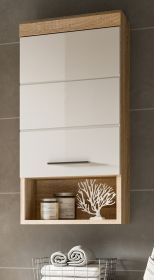Badezimmer Hängeschrank Mambo in weiß Hochglanz und Sonoma Eiche Badschrank hängend 37 x 79 cm Badezimmer Hängeschrank Mambo in weiß Hochglanz und Sonoma Eiche Badschrank hängend 37 x 79 cm