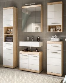 Badmöbel Set 5-teilig Mambo in weiß Hochglanz und Sonoma Eiche Badkombination 164 x 191 cm Badmöbel Set 5-teilig Mambo in weiß Hochglanz und Sonoma Eiche Badkombination 164 x 191 cm