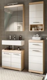 Badmöbel Set 4-teilig Mambo in weiß Hochglanz und Sonoma Eiche Badkombination 112 x 191 cm Badmöbel Set 4-teilig Mambo in weiß Hochglanz und Sonoma Eiche Badkombination 112 x 191 cm