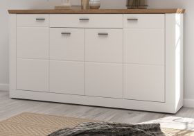 Sideboard Michigan in weiß matt und Viking Eiche Kommode 159 x 88 cm, Soft-Close Sideboard Michigan in weiß matt und Viking Eiche Kommode 159 x 88 cm, Soft-Close