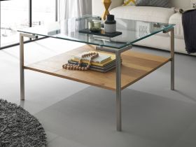 Couchtisch Glasgow in Glas und Eiche Beistelltisch quadratisch mit Ablage 65 x 65 cm Couchtisch Glasgow in Glas und Eiche Beistelltisch quadratisch mit Ablage 65 x 65 cm