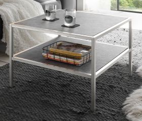 Couchtisch Orinoco in Glas mit Keramik-Optik grau und Edelstahl Beistelltisch quadratisch 64 x 64 cm Couchtisch Orinoco in Glas mit Keramik-Optik grau und Edelstahl Beistelltisch quadratisch 64 x 64 cm