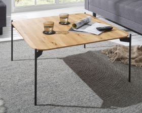 Couchtisch Alto in Eiche massiv geölt Beistelltisch mit Metallgestell quadratisch 80 x 80 cm Couchtisch Alto in Eiche massiv geölt Beistelltisch mit Metallgestell quadratisch 80 x 80 cm