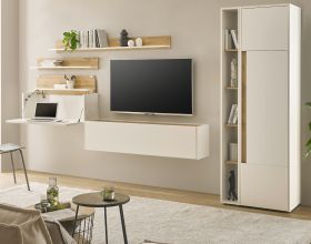 Wohnwand mit Sekretr Center in wei und Wotan Eiche Wohnkombination 6-teilig 340 x 200 cm