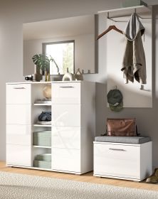 Garderobe Set 4-teilig Grazie in weiß Hochglanz Garderobenkombination 180 x 191 cm Garderobe Set 4-teilig Grazie in weiß Hochglanz Garderobenkombination 180 x 191 cm