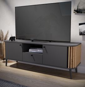 TV-Lowboard Pretty in grau und Artisan Eiche mit 3D-Lamellen TV Unterteil 138 x 50 cm TV-Lowboard Pretty in grau und Artisan Eiche mit 3D-Lamellen TV Unterteil 138 x 50 cm