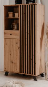 Highboard Madem in Artisan Eiche und Anthrazit mit 3D-Lamellen Wohn- und Esszimmer Kommode 80 x 156 cm Highboard Madem in Artisan Eiche und Anthrazit mit 3D-Lamellen Wohn- und Esszimmer Kommode 80 x 156 cm
