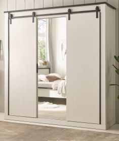 Kleiderschrank Stove in weiß Pinie und anthrazit Landhaus Schiebetürentürenschrank 3-türig mit Spiegel 201 x 209 Kleiderschrank Stove in weiß Pinie und anthrazit Landhaus Schiebetürentürenschrank 3-türig mit Spiegel 201 x 209