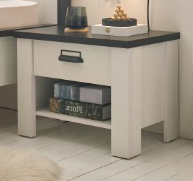Nachttisch Stove in weiß Pinie und anthrazit Landhaus Nachtkommode mit Schubkasten 60 x 46 cm Nachttisch Stove in weiß Pinie und anthrazit Landhaus Nachtkommode mit Schubkasten 60 x 46 cm