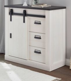 Kommode Stove in weiß Pinie und anthrazit Landhaus Sideboard 93 x 91 cm Kommode Stove in weiß Pinie und anthrazit Landhaus Sideboard 93 x 91 cm