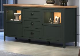 Sideboard Stanton in gr�n und Evoke Eiche Landhaus Wohn- und Esszimmer Kommode inklusive LED 185 cm