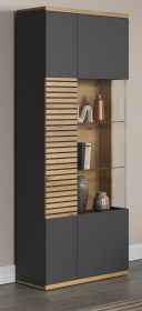 Vitrine Norris in grau und Evoke Eiche Wohn- und Esszimmer Vitrinenschrank mit Soft-Close 80 x 205 cm Vitrine Norris in grau und Evoke Eiche Wohn- und Esszimmer Vitrinenschrank mit Soft-Close 80 x 205 cm