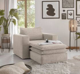 Sessel Set Pesaro in beige Cord Couch Loungesessel inklusive Hocker Sessel Set Pesaro in beige Cord Couch Loungesessel inklusive Hocker