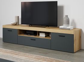 TV-Lowboard Tyler in grau und Evoke Eiche XL TV Unterteil 230 x 52 cm