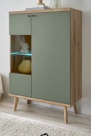 Highboard Juna in Salbei und Evoke Eiche Vitrine skandinavisch 90 x 134 cm Highboard Juna in Salbei und Evoke Eiche Vitrine skandinavisch 90 x 134 cm