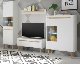 Wohnwand Isgard in wei matt und Scandi Eiche Wohnkombination skandinavisch 4-teilig 290 x 197 cm